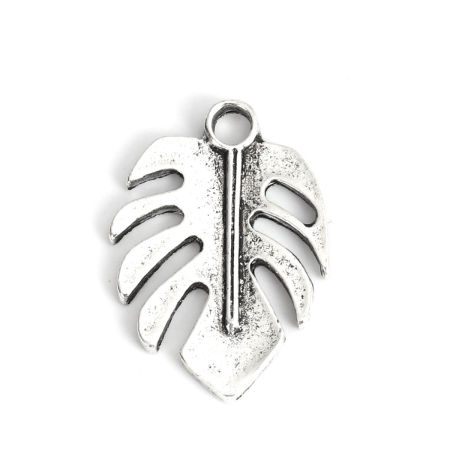 Zinc Based Alloy Charms Leaf Antique Silver Color Hollow 23mm x 16mm, 10 PCs