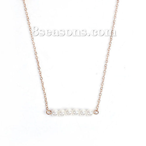 Picture of Acrylic Balance Bar Necklace Gold Plated White Round Imitation Pearl 46cm(18 1/8") long, 1 Piece