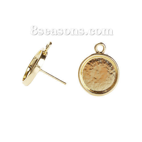 Picture of Zinc Based Alloy Ear Post Stud Earrings Findings Round Gold Plated Cabochon Settings (Fit 13mm Dia.) W/ Loop 20mm( 6/8") x 16mm( 5/8"), Post/ Wire Size: (20 gauge), 10 PCs
