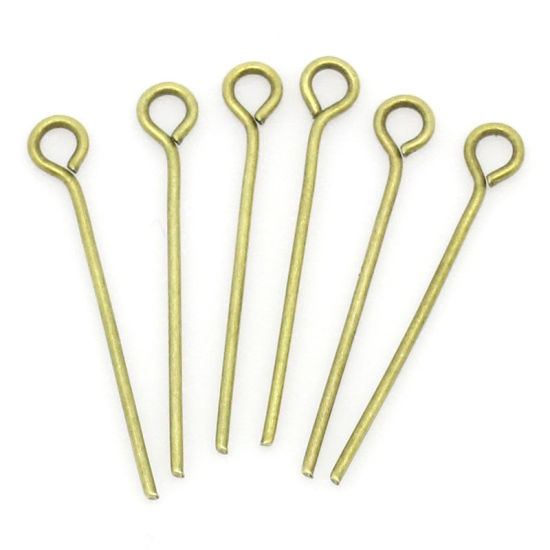Picture of Iron Based Alloy Eye Pins Antique Bronze 22mm( 7/8") long, 0.7mm (21 gauge), 1000 PCs