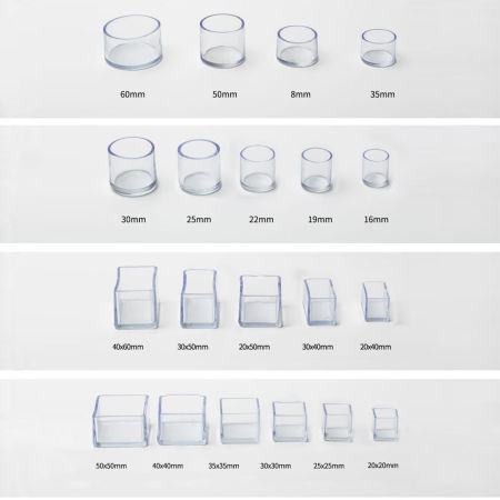Style1 4Pcs Transparent PVC Round/square Chair Leg Furniture Table Chair Leg Floor Feet Cap Cover Protector 25 sizes