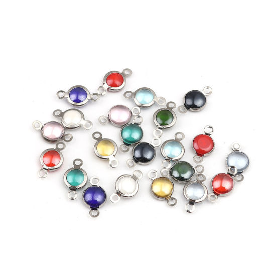 Immagine di 304 Acciaio Inossidabile & Vetro Connettore Tondo Tono Argento A Random 12mm x 7mm, 10 Pz