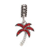 Imagen de Zamak Estilo Europeo Charm Granos Agujero Grande Árbol de coco Plata Antigua Transparente Rhinestone Rojo 28mm x 12mm, 5 Unidades