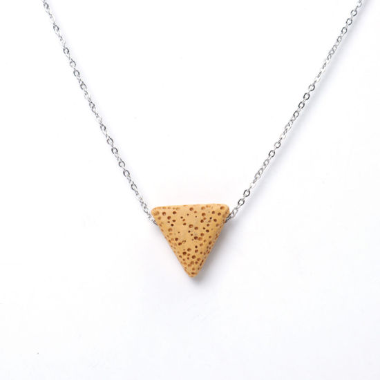 Picture of Lava Rock ( Natural ) Necklace Silver Tone Yellow Triangle 45cm(17 6/8") long, 1 Piece