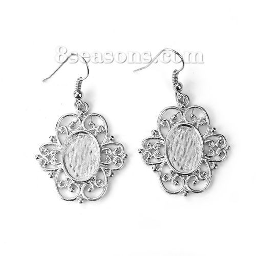 Picture of Zinc Based Alloy Earrings Findings Flower Cabochon Settings  