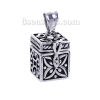 Picture of Stainless Steel Cremation Ash Urn Pendants Rectangle Antique Silver Color Carved Can Open 30mm(1 1/8") x 15mm( 5/8"), 1 Piece