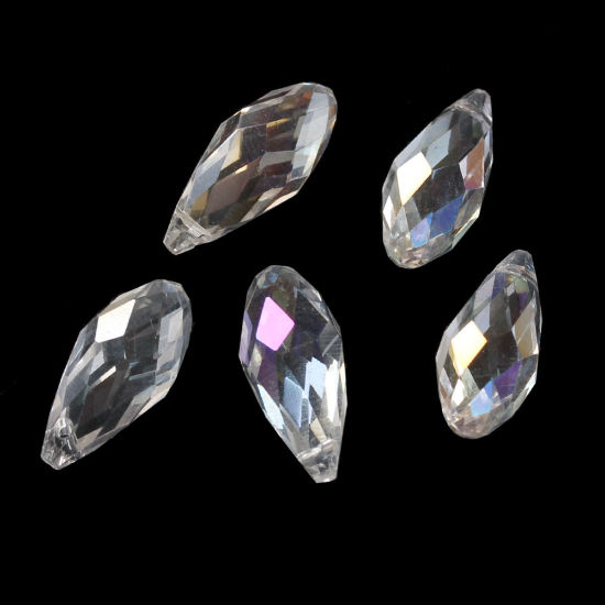 Picture of Crystal Glass Loose Beads Teardrop Transparent Aurora Borealis Faceted About 