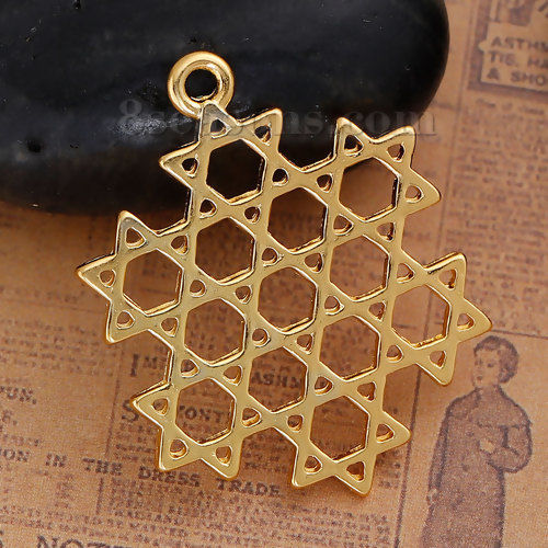 Imagen de Zamak Joyería Religiosa Estrella de David Colgantes Chapado en Oro Hueco 38mm x 30mm, 10 Unidades