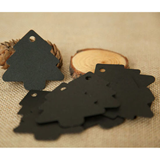 Image de Tags Suspendus en Papier Pin de Noël Noir 5.5cm x 5.4cm, 1 Kit (Env. 100 Pcs/Kit)