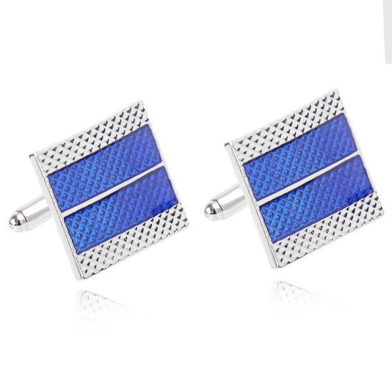Picture of Zinc Based Alloy Cuff Links Square Silver Tone 20mm x 20mm, 1 Pair