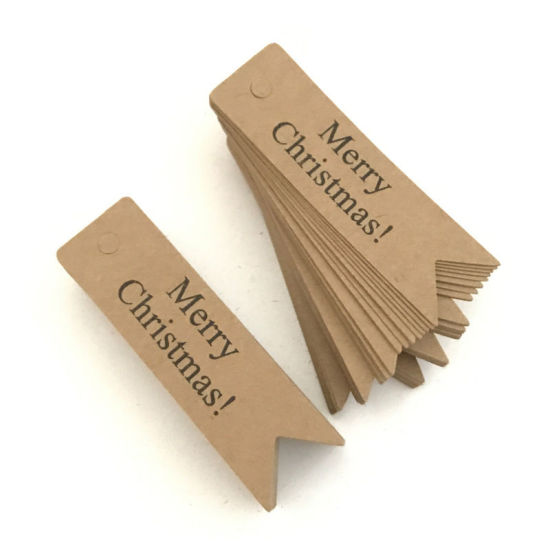 Picture of Paper Hanging Tags Rectangle Brown " Merry Christmas " 7cm x 2cm, 1 Set (Approx 100 PCs/Set)