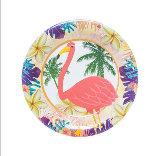 Picture of Paper Tableware Plates Party Supplies Decoration Round Multicolor Flamingo 23cm(9") Dia., 1 Set ( 6 PCs/Set)