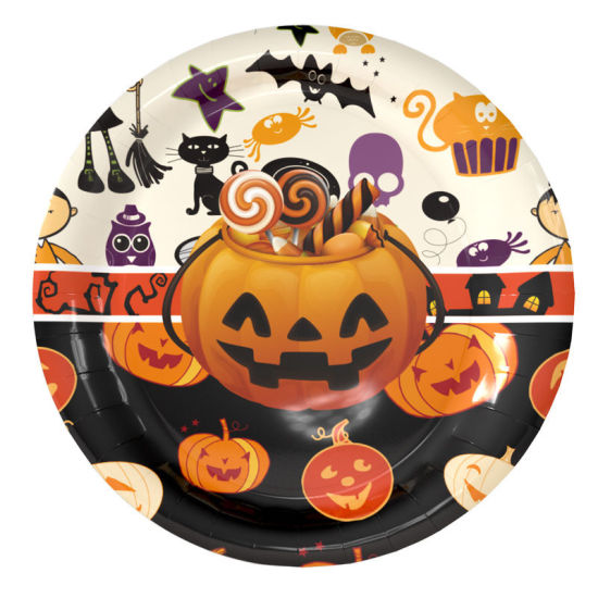 Picture of Paper Tableware Plates Party Supplies Decoration Round Orange Halloween Pumpkin 23cm(9") Dia., 1 Set ( 6 PCs/Set)