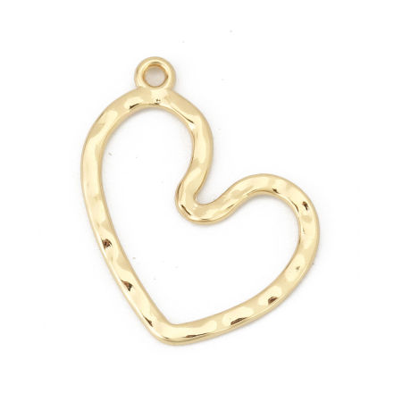 Imagen de Zamak Martillado Colgantes Corazón Chapado en Oro 30mm x 24mm, 10 Unidades