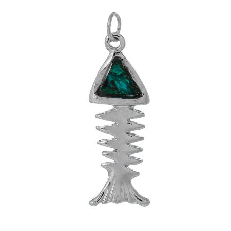 Цинковый Сплав+Раковина морского ушка  Подвески из Раковины Рыбьи Кости Малахитово-зеленый с узором Открытый круг Серебряный Тон 43мм x 14мм, 1 ШТ