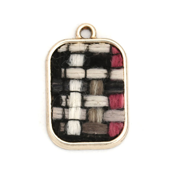 Imagen de Zamak Colgantes Charms Rectángulo Oro Claro Multicolor Enrejado 23mm x 15mm, 10 Unidades