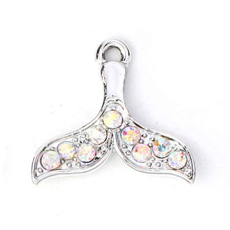 Zinc Based Alloy Charms Whale Tail Rhinestone 