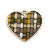Picture of Zinc Based Alloy Charms Heart Light Golden Multicolor Grid Checker 28mm(1 1/8") x 25mm(1"), 10 PCs