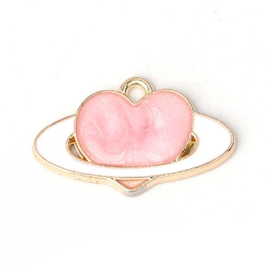 Immagine di Lega di Zinco Galassia Charms Pianeta Oro Placcato Rosa Cuore Smalto 21mm x 13mm , 20 Pz