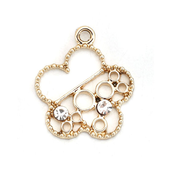 Image de Breloques en Alliage de Zinc Fleur Rond Doré à Strass Transparent 20mm x 18mm, 20 Pcs