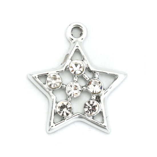 Bild von Charms aus zinkbasierter Legierung Pentagram Star Clear Rhinestone
