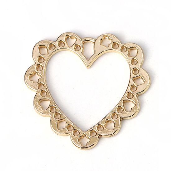 Imagen de Zamak Colgantes Charms Corazón Chapado en Oro Hueco 25mm x 23mm, 10 Unidades