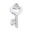 Picture of Zinc Based Alloy Charms Key Silver Plated Heart Clear Rhinestone 24mm(1") x 12mm( 4/8"), 20 PCs