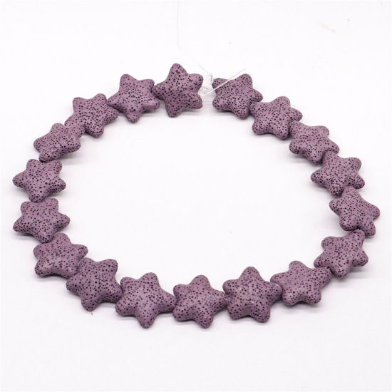 Picture of Lava Rock ( Natural ) Beads Pentagram Star Purple About 25mm x 25mm, Hole: Approx 1.5mm, 43cm(16 7/8") long, 1 Strand (Approx 18 PCs/Strand)