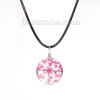Picture of Transparent Glass Globe Dried Flower Necklace Dark Coffee Wax Cord Fuchsia 44.5cm(17 4/8") long, 1 Piece