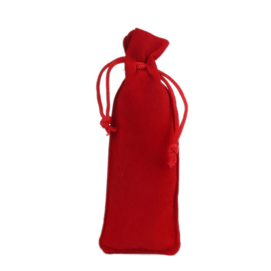 Picture of Velvet Drawstring Lipstick Bags Rectangle Red 13.7cm x 5cm, 5 PCs