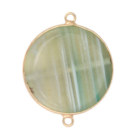 (Grade A) Agate ( Natural ) Connectors Round Gold Plated Light Green 3.9cm x 3cm, 1 Piece
