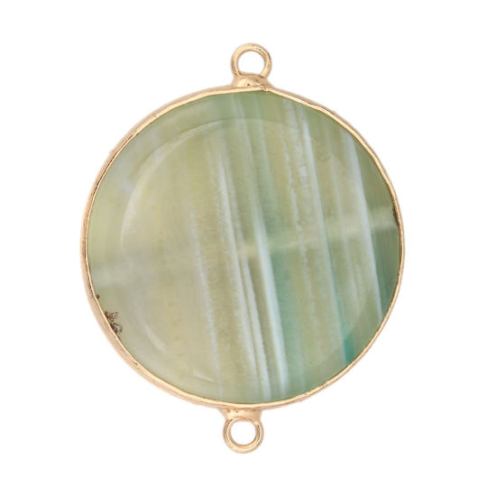 Bild von (Klasse A) Achat ( Natur ) Verbinder Rund Vergoldet Hellgrün 3.9cm x 3cm, 1 Stück