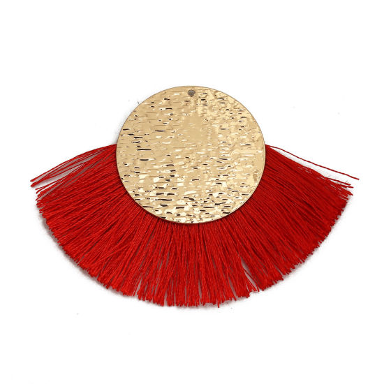 Immagine di Poliestere Nappine Ciondoli Tondo Oro Placcato Rosso 70mm x 50mm, 3 Pz