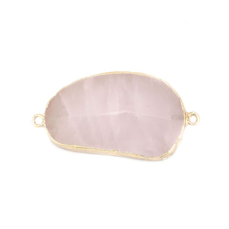 (Grade A) Rose Quartz ( Natural ) Connectors Oval Gold Plated Light Pink 4.3cm x 2.2cm, 1 Piece