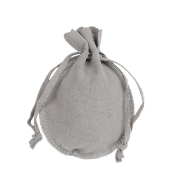 別珍 巾着袋 ヒョウタン 薄鼠色 11.5cm x 8.7cm、 5 個 の画像