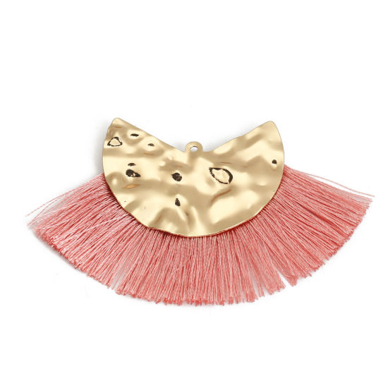 Immagine di Poliestere Nappine Ciondoli A Forma di Ventagli Oro Placcato Arancione Rosa 7.5cm x 4.5cm, 3 Pz