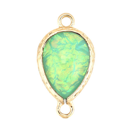 Cristallo ( Sintetico ) Connettore Goccia Oro Placcato Verde AB Colore 22mm x 12mm, 1 Pz