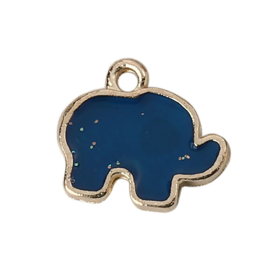 Imagen de Zamak Colgantes Charms Elefante Chapado en Oro Azul Oscuro Esmalte 16mm x 14mm, 10 Unidades
