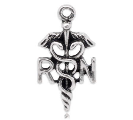 Изображение Подвески “Медицинские предупреждающие знаки Кадуцей” 20mm x 11mm Нарезные "RN" Античное Серебро, проданные 50 шт