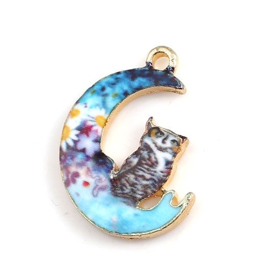 Picture of Zinc Based Alloy Galaxy Charms Half Moon Owl Enamel 