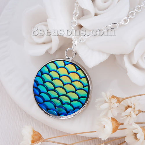 Bild von New Fashion Resin Meerjungfrau Fisch / Drachenschuppe Cabochon Anhänger Halskette Round Link Kabelkette