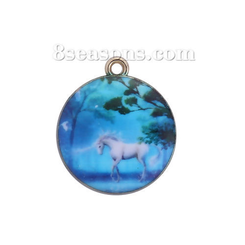 Bild von Charms aus zinkbasierter Legierung Round Horse Emaille