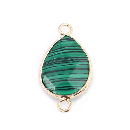 (Grade B) Malachite ( Natural ) Connectors Drop Green Stripe 27mm x 15mm, 1 Piece