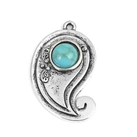 Lega di Zinco & Turchese Stile Bohemien Ciondoli Goccia Argento Antico Blu 3.2cm x 1.9cm , 5 Pz