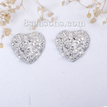 Harz Druzy Dom Cabochon Verzierung Herz Silbrig 13mm x 12mm , 50 Stück