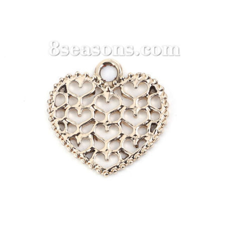 Lega di Zinco Reticolato Charms Cuore Oro Placcato 20mm x 20mm , 30 Pz