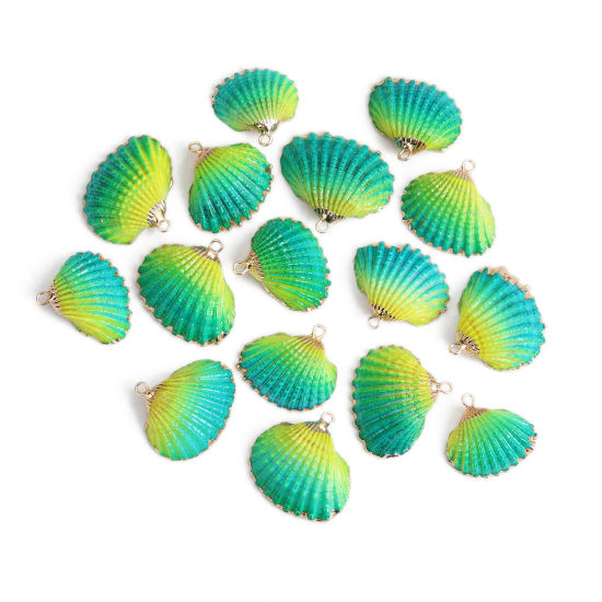 Picture of Natural Shell Pendants Gold Plated Green & Yellow 34mm x 30mm - 17mm x 17mm, 3 PCs