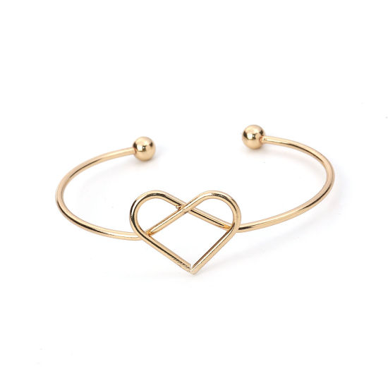 Picture of Iron Based Alloy Open Cuff Bangles Bracelets Heart Gold Plated 17.5cm(6 7/8") long, 3 PCs