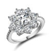 Picture of Brass Rings Silver Tone Flower Clear Cubic Zirconia 16.5mm(US Size 6), 1 Piece