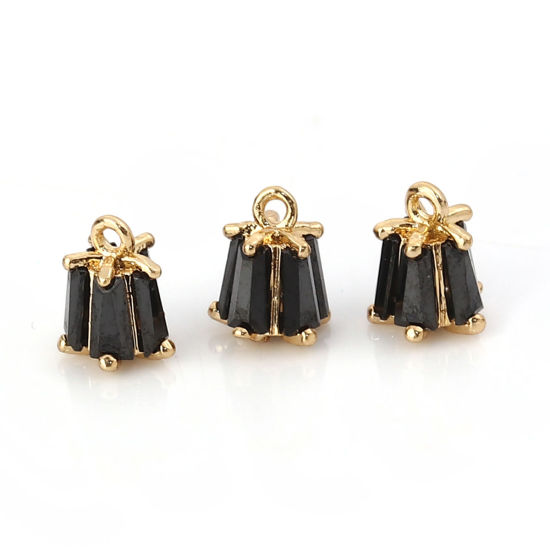 Image de Breloques en Laiton & Zirconia Cubique Fleur Doré Noir Rectangle 7mm x 5mm, 2 Pcs